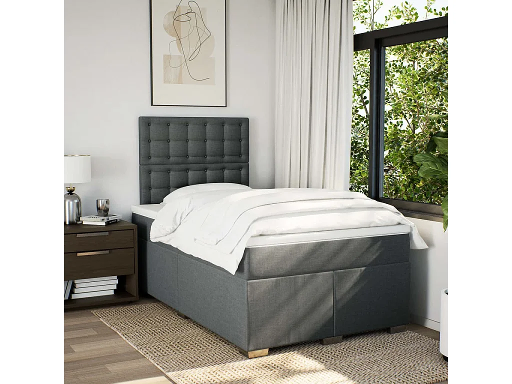 Cama box spring con colchón tela gris oscuro 120x190 cm