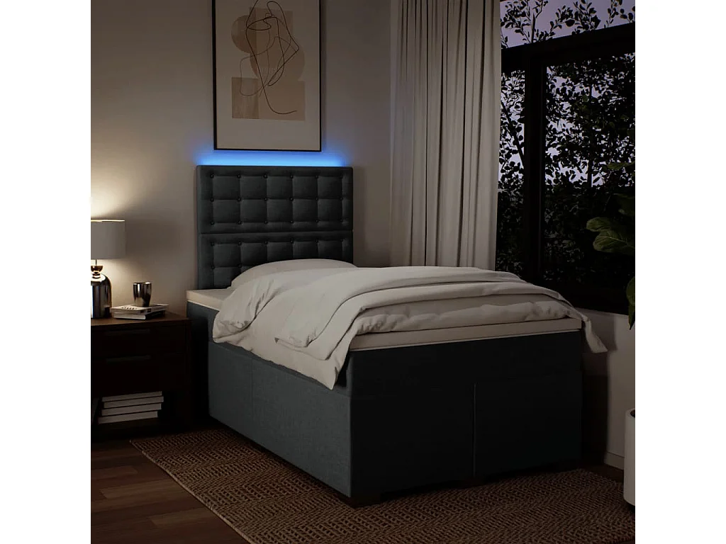 Cama box spring con colchón tela gris oscuro 120x190 cm
