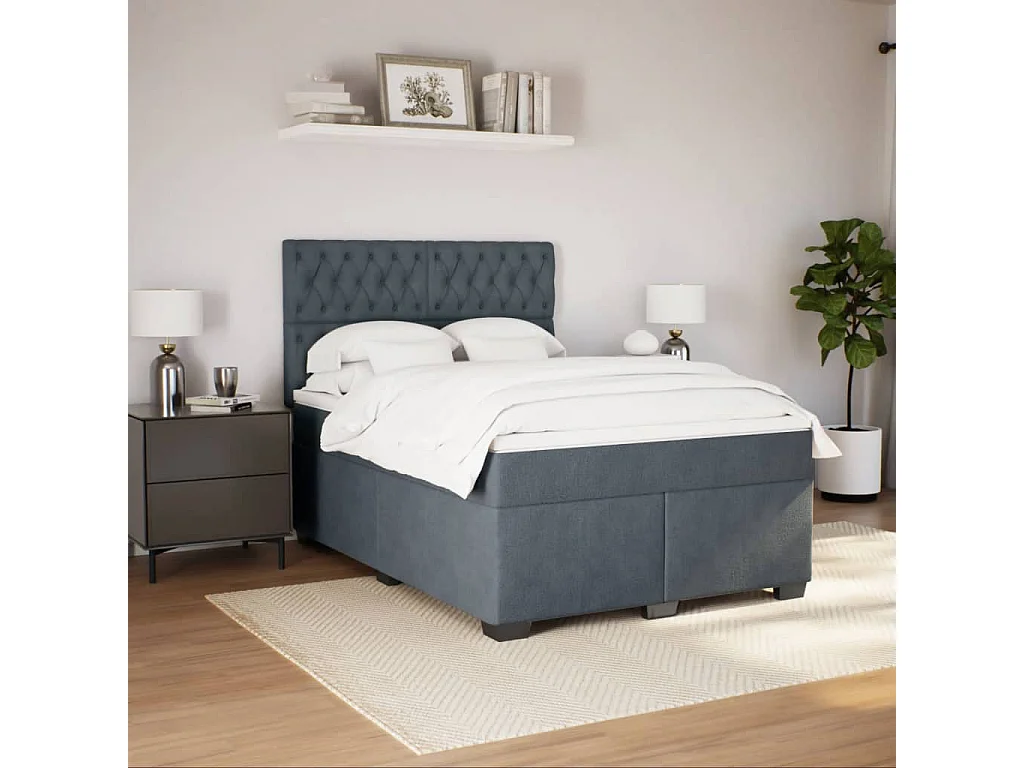 Boxspringbett mit Matratze Dunkelgrau 140x190 cm Samt