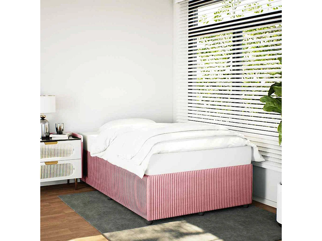 Estrutura de cama com colchão 120x190 cm veludo rosa