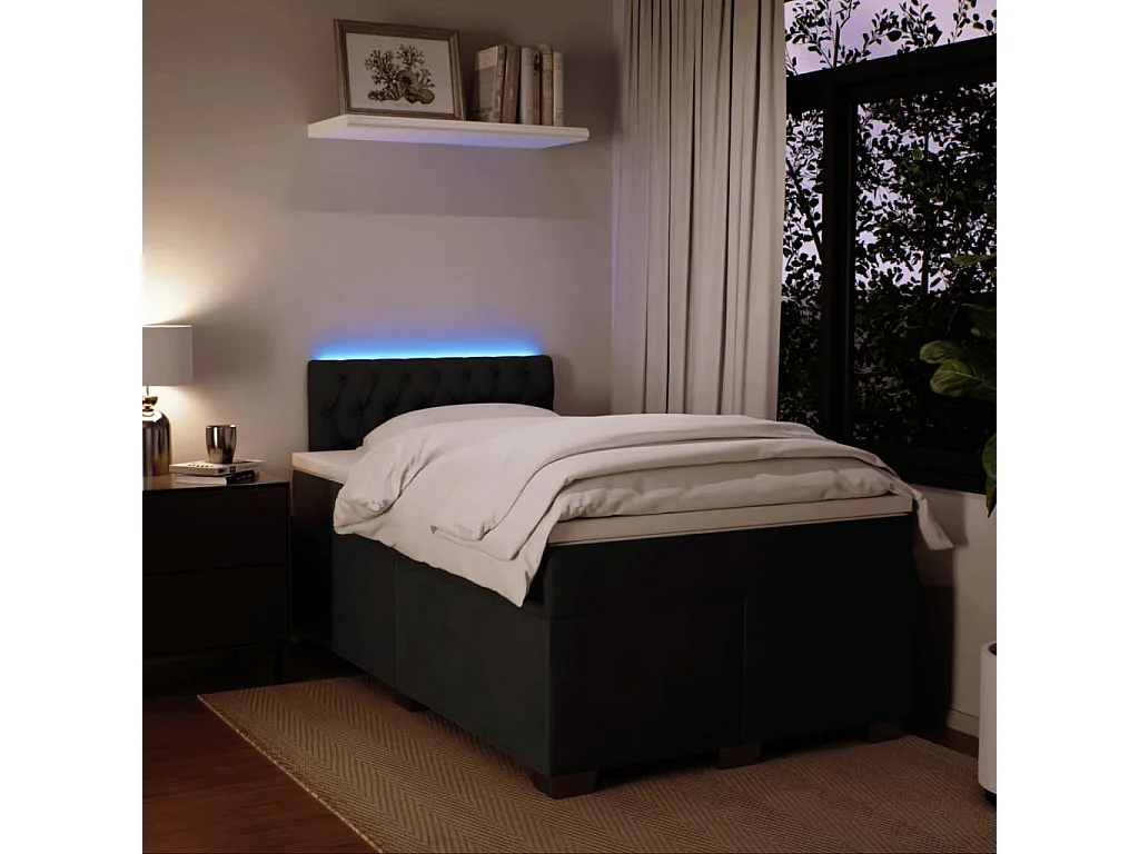 Cama box spring con colchón terciopelo negro 120x190 cm