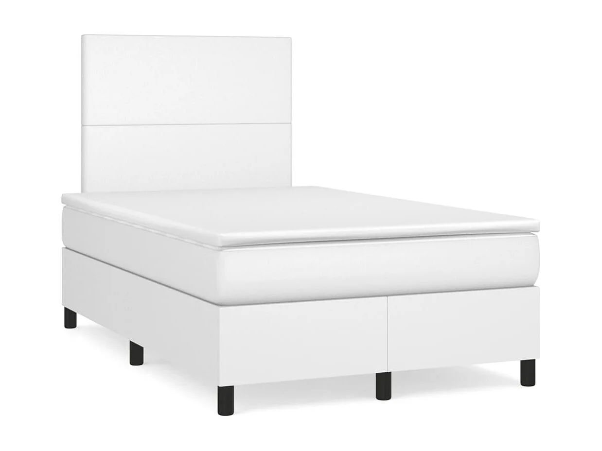 Sommier à lattes de lit avec matelas blanc 120x190cm similicuir