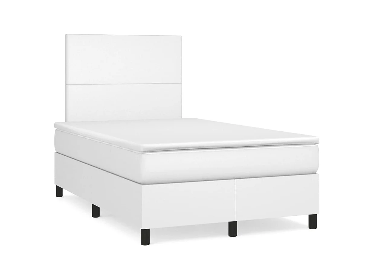 Sommier à lattes de lit avec matelas blanc 120x190cm similicuir