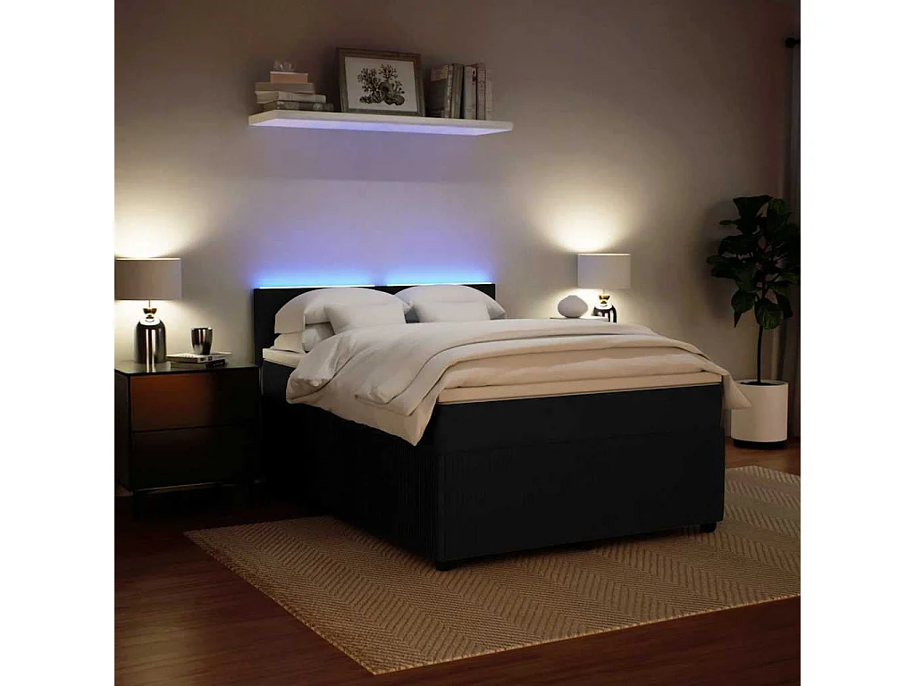 Giroletto a Molle con Materasso Nero 160x200 cm in Velluto