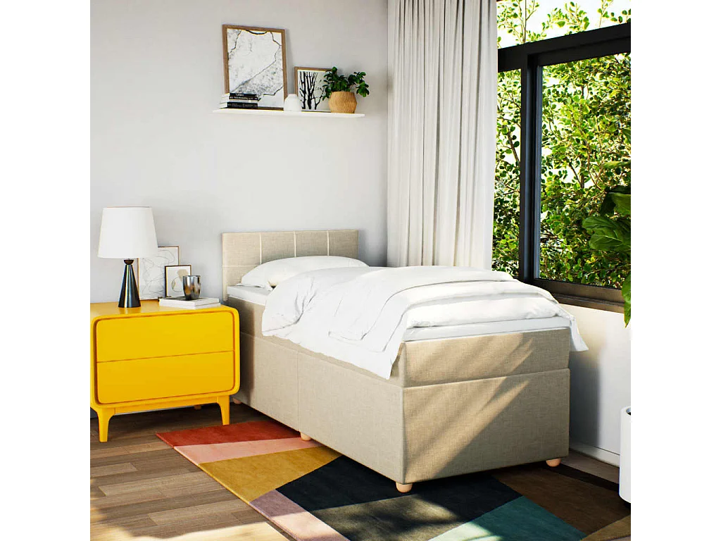 Boxspring met matras stof crèmekleurig 90x190 cm