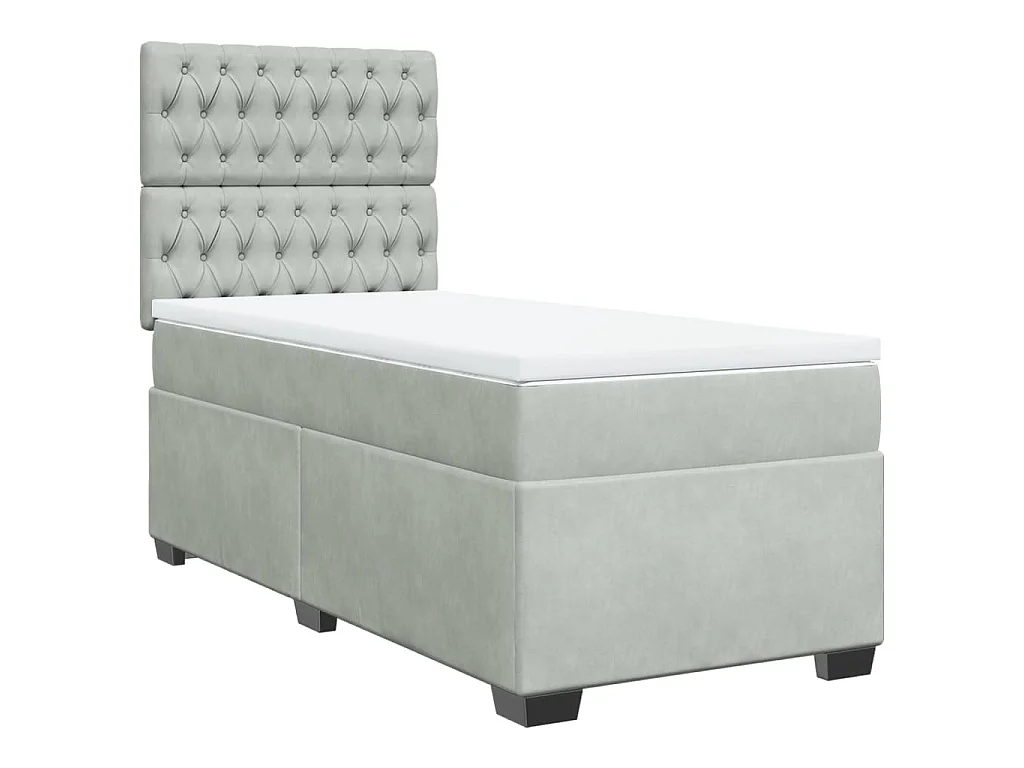 Cama com molas/colchão 100x200 cm veludo cinza-claro