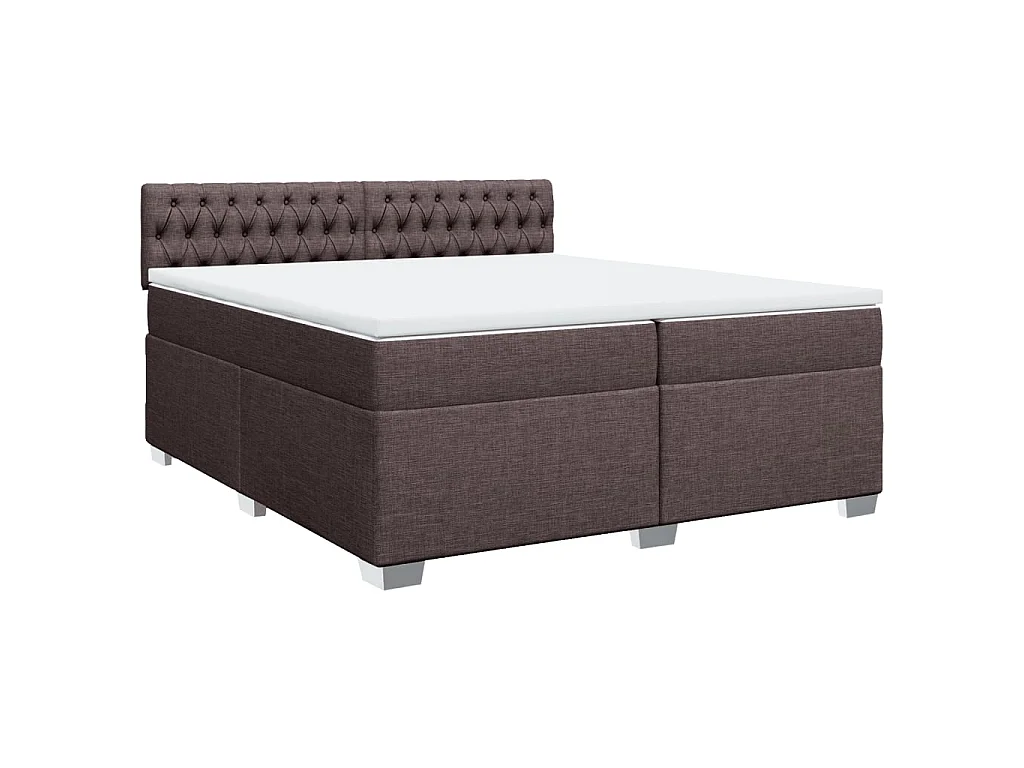 Cama box spring con colchón tela marrón oscuro 200x200 cm