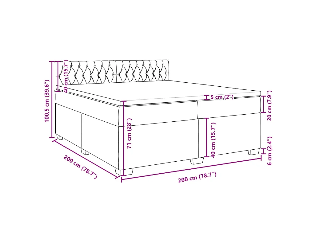 Cama box spring con colchón tela marrón oscuro 200x200 cm