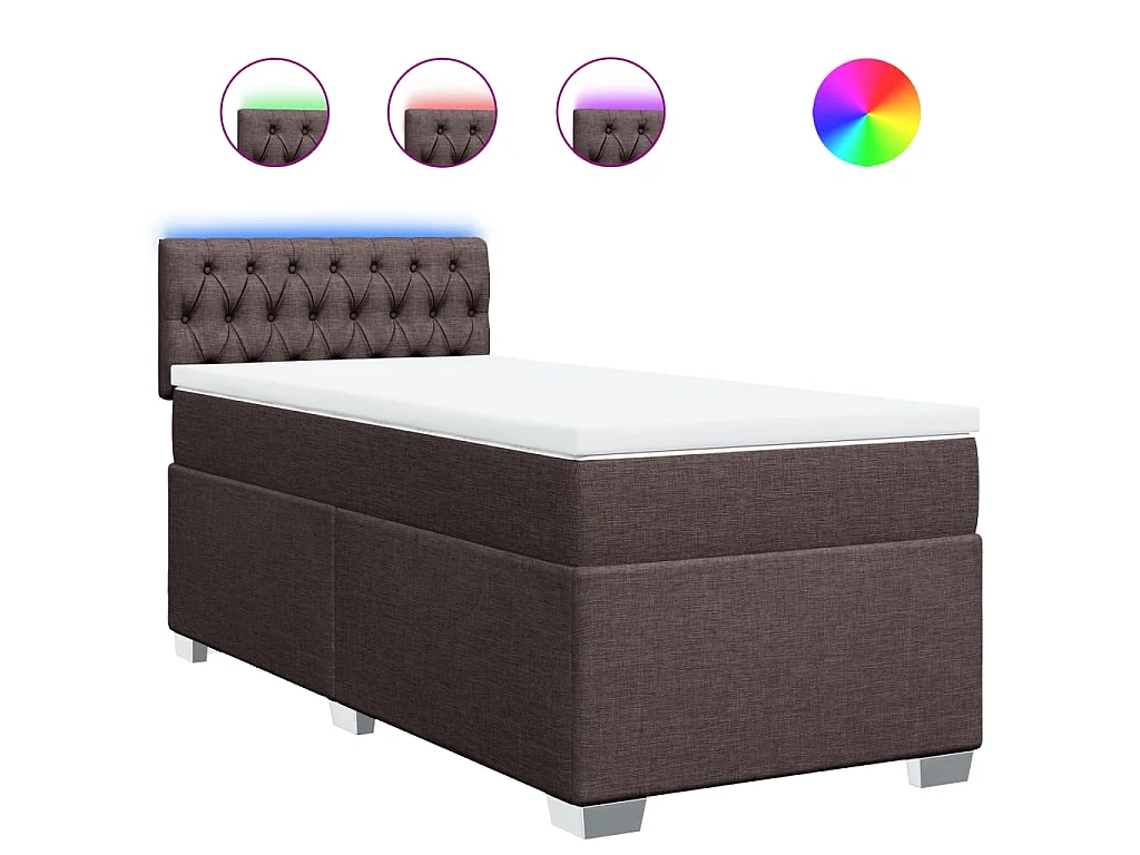 Cama box spring con colchón tela marrón oscuro 90x190 cm