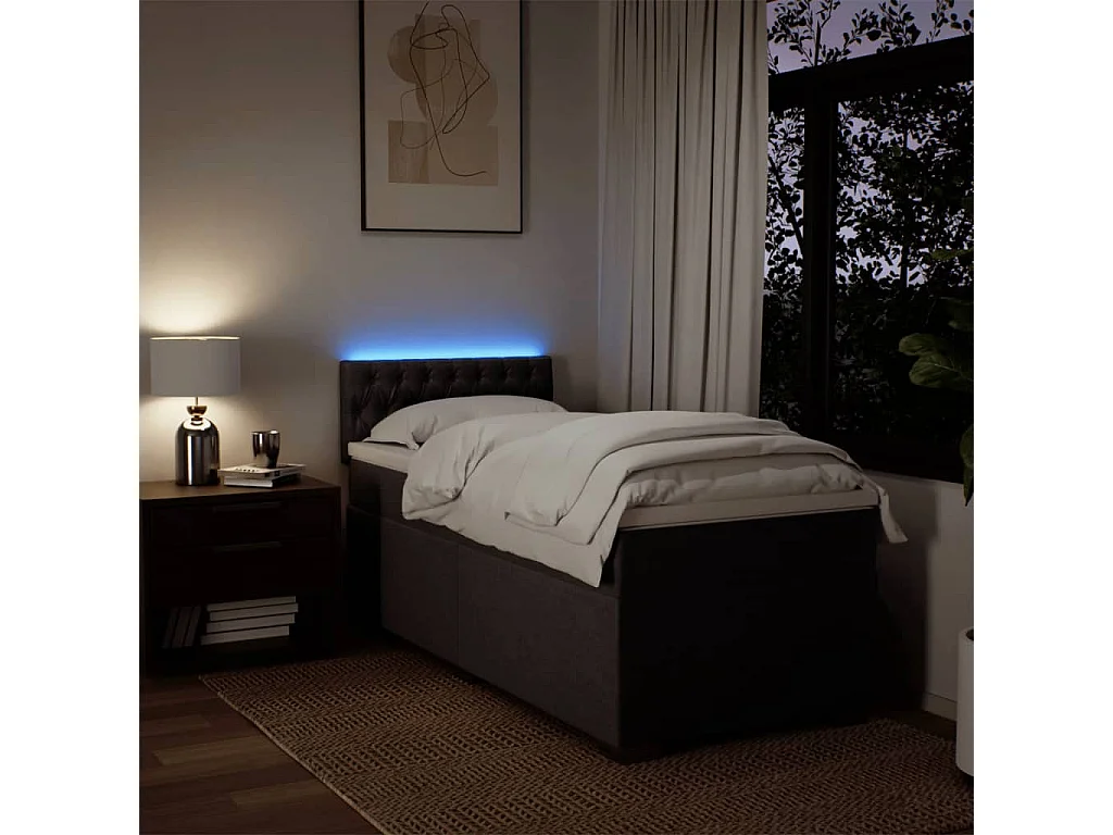 Cama box spring con colchón tela marrón oscuro 90x190 cm