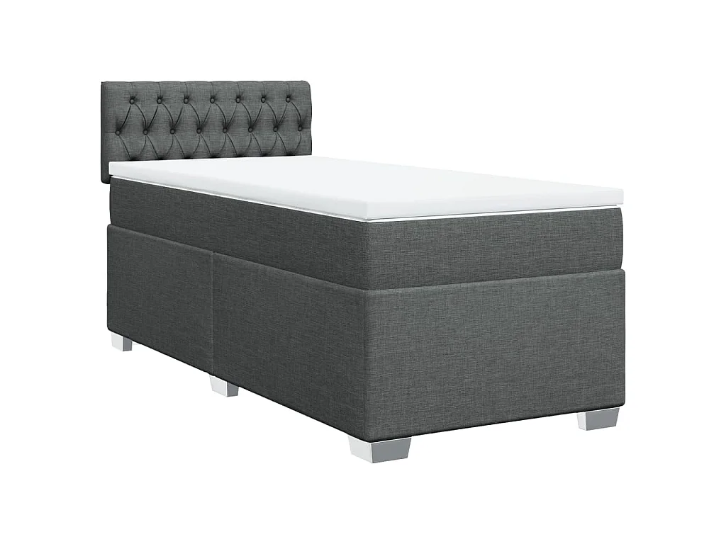 Cama box spring con colchón tela gris oscuro 100x200 cm