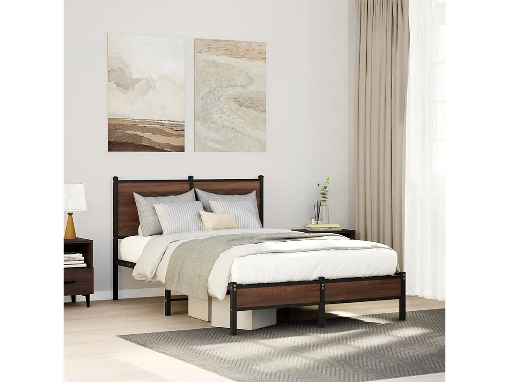 Cadre de lit en métal sans matelas chêne marron 120x190 cm