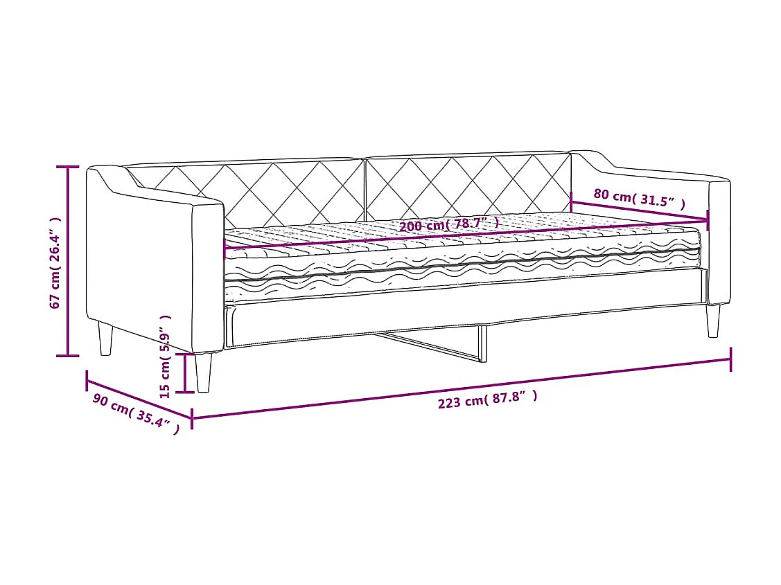 Lit de jour avec matelas gris foncé 80x200 cm tissu