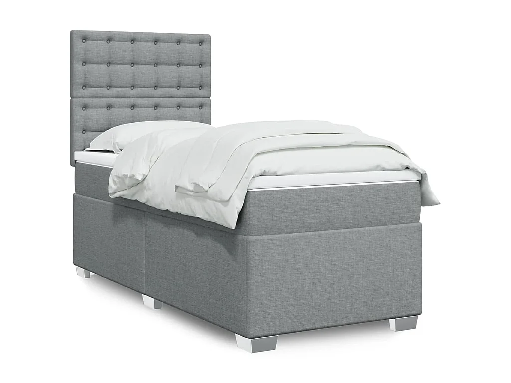 Boxspringbett mit Matratze Hellgrau 100x200 cm Stoff