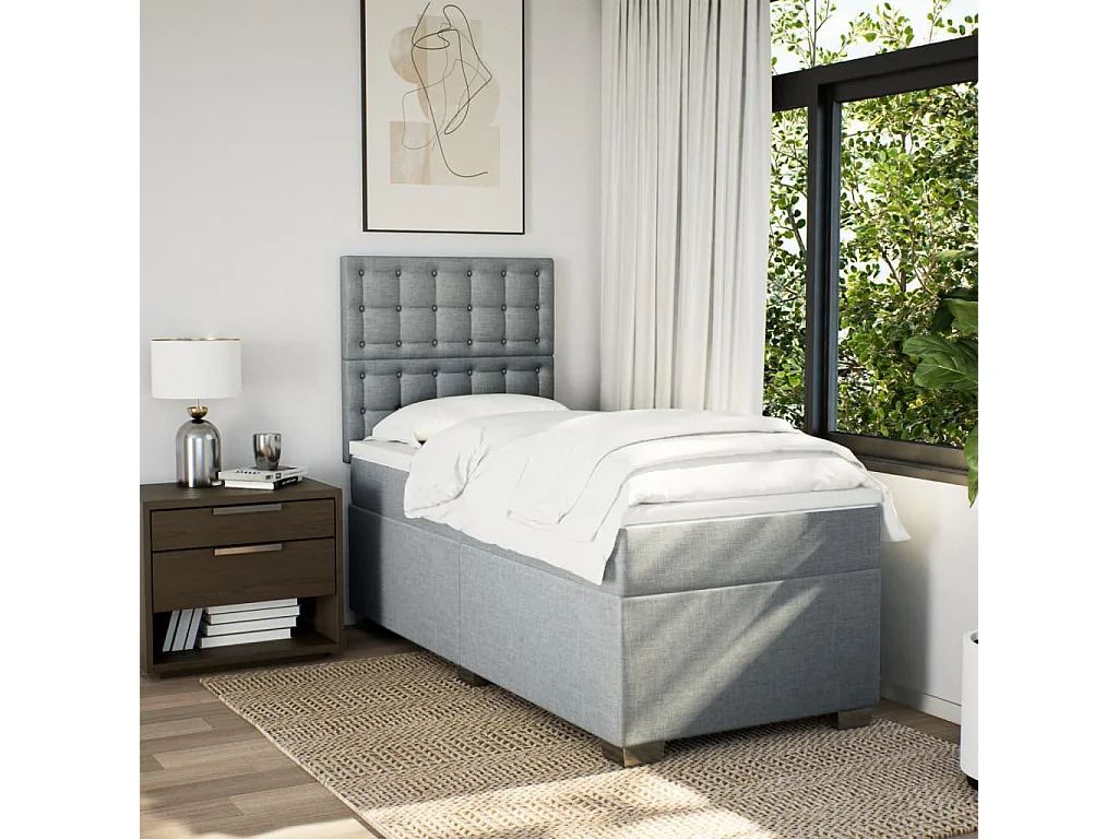 Boxspringbett mit Matratze Hellgrau 100x200 cm Stoff