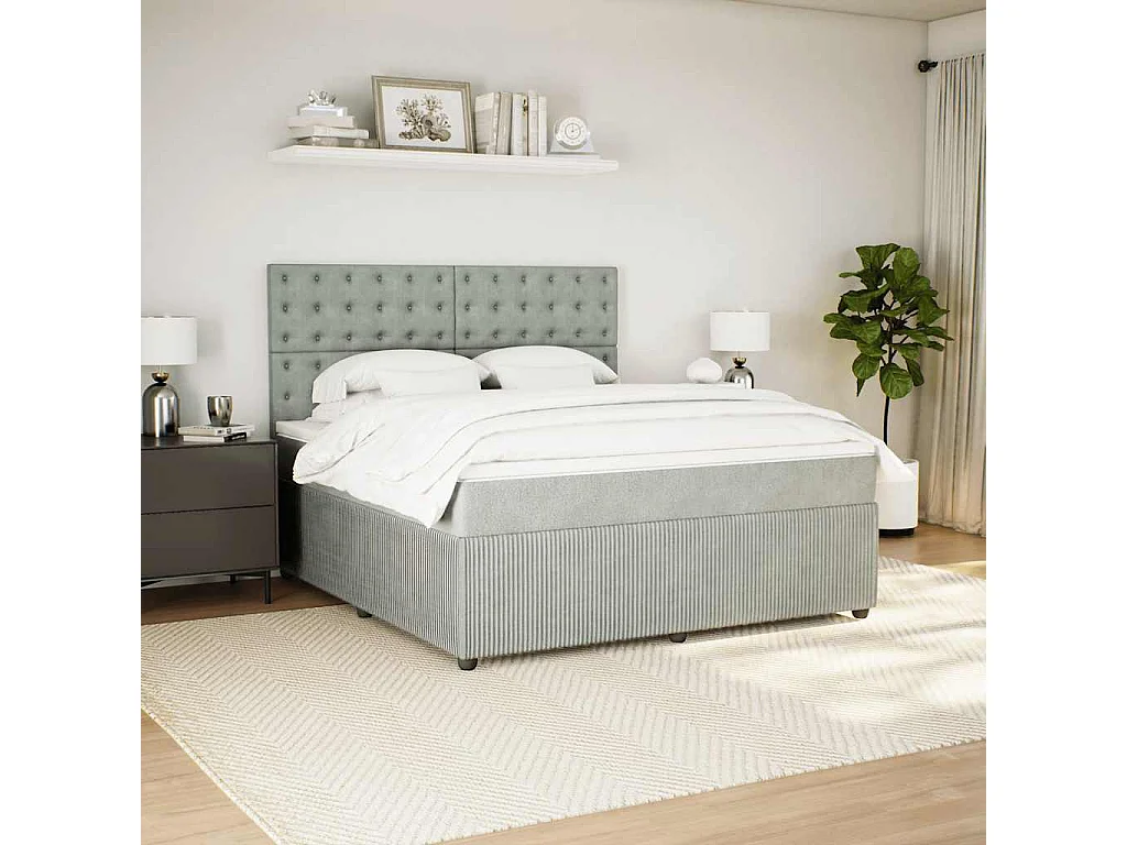 Sommier à lattes de lit et matelas Gris clair 180x200cm Velours