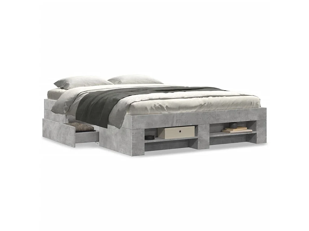 Cadre de lit sans matelas gris béton 140x190 cm bois ingénierie