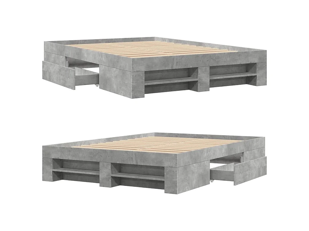 Cadre de lit sans matelas gris béton 140x190 cm bois ingénierie