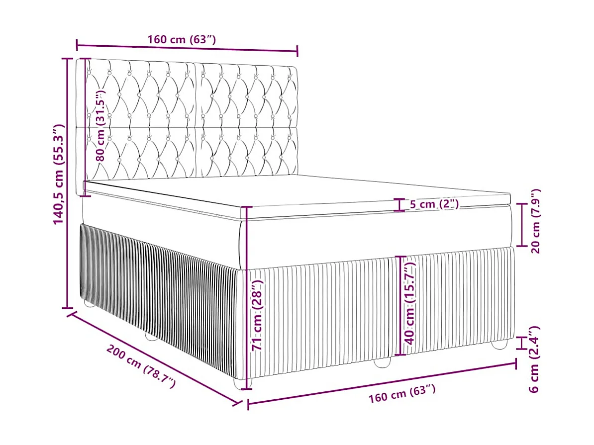 Cama box spring con colchón terciopelo azul 160x200 cm