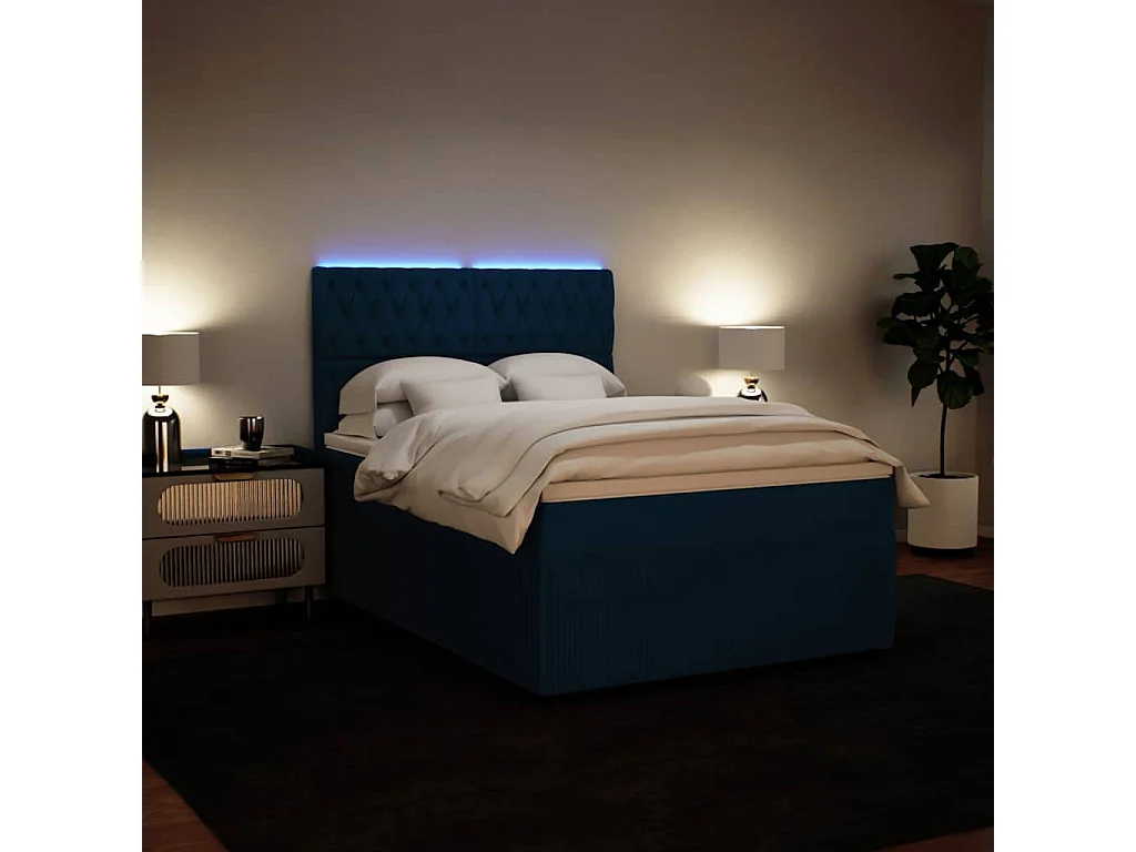 Giroletto a Molle con Materasso Blu 160x200 cm in Velluto