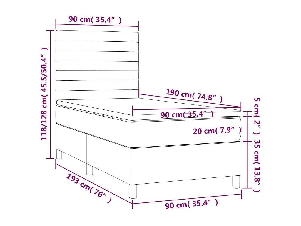 Sommier à lattes de lit et matelas et LED Marron foncé 90x190cm