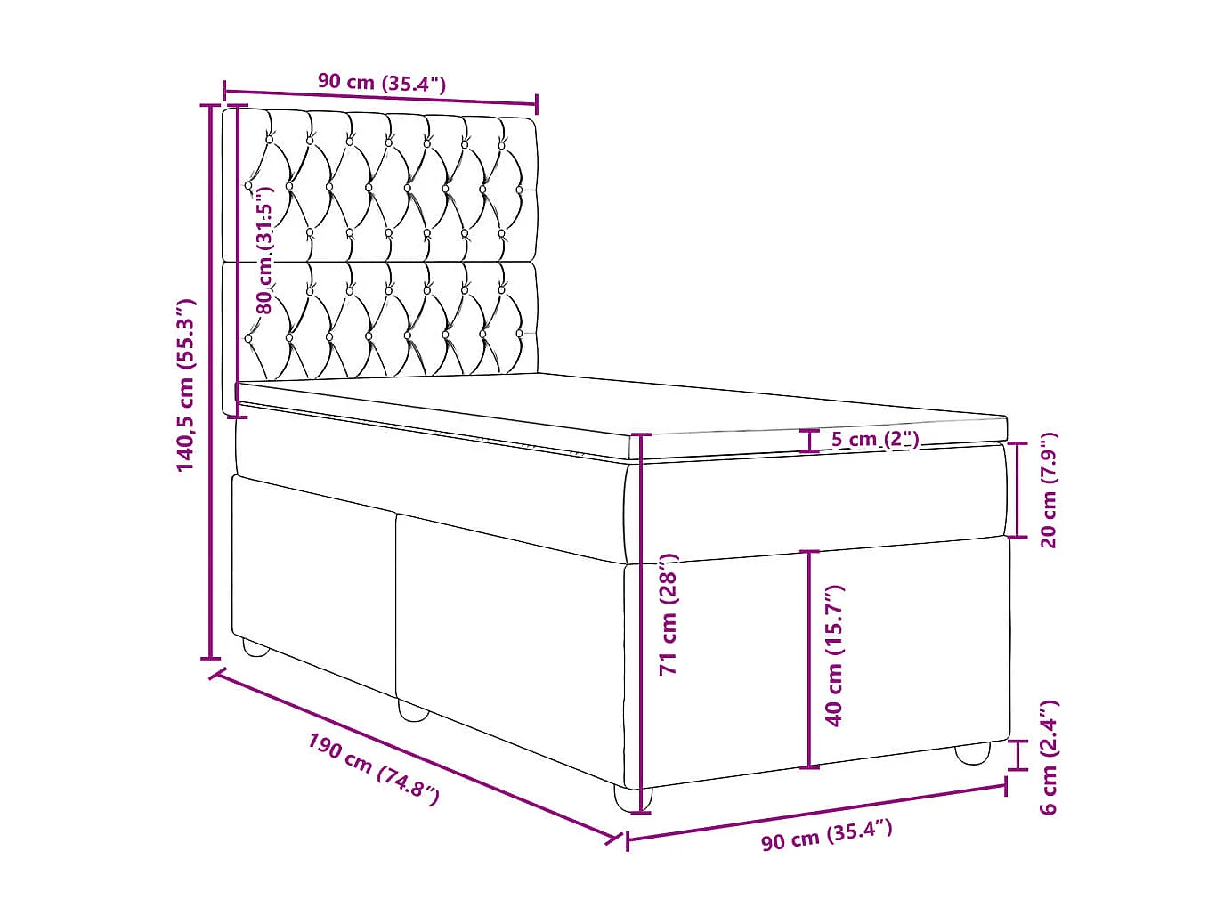 Sommier à lattes de lit avec matelas Taupe 90x190 cm Tissu