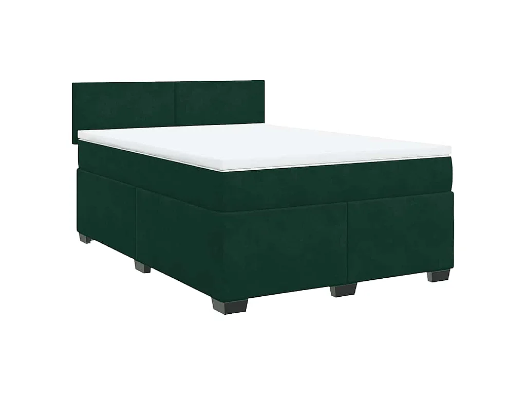 Cama box spring con colchón terciopelo verde oscuro 140x200 cm