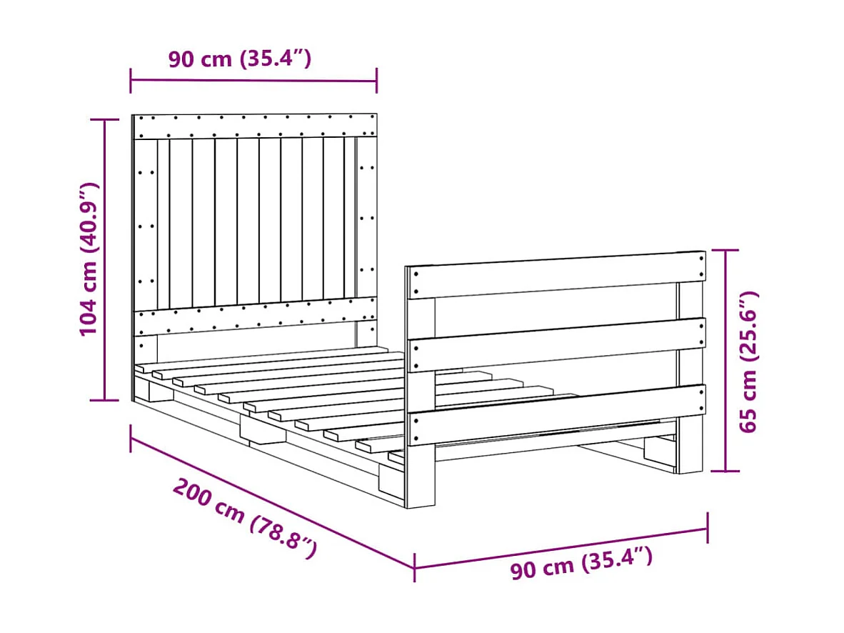 Cadre de lit sans matelas avec tête de lit 90x200 cm