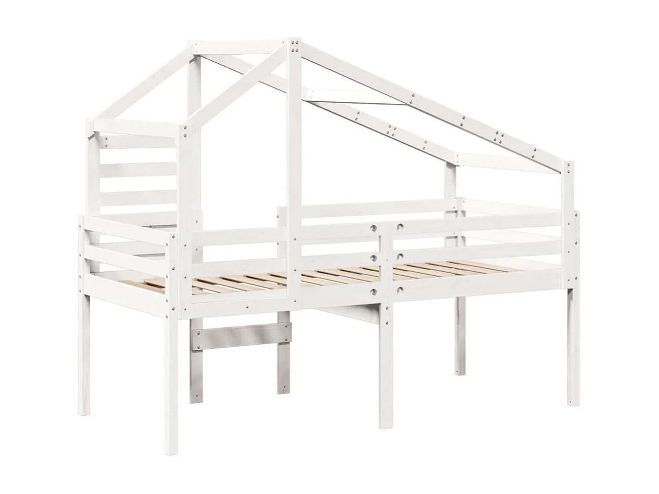 Hochbett mit Dach Weiß 90x200 cm Massivholz Kiefer