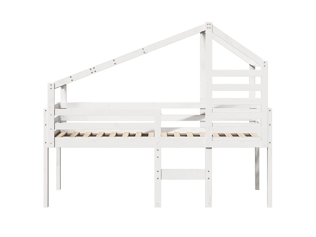 Hoogslaper met dak massief grenenhout wit 90x200 cm
