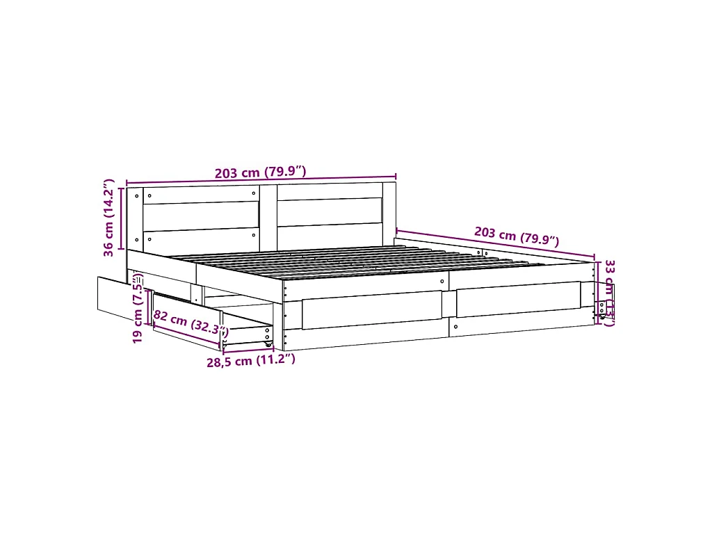 Bedframe met hoofdeinde bewerkt hout gerookt eiken 200x200 cm