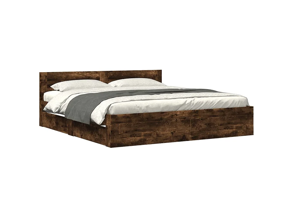 Bedframe met hoofdeinde bewerkt hout gerookt eiken 200x200 cm
