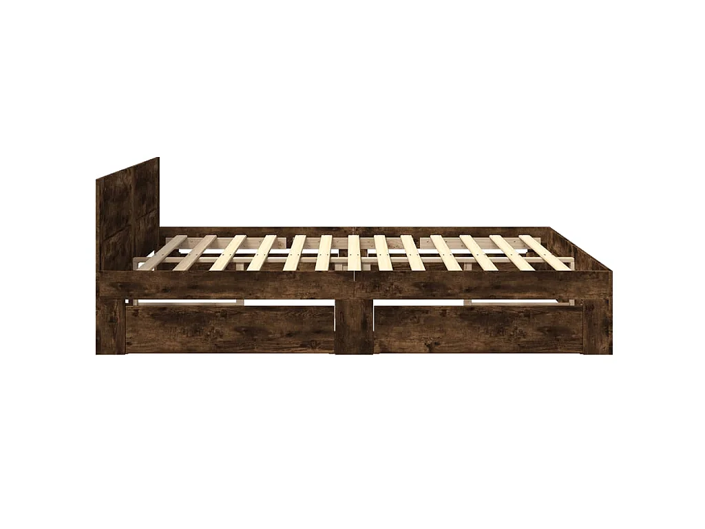 Bedframe met hoofdeinde bewerkt hout gerookt eiken 200x200 cm