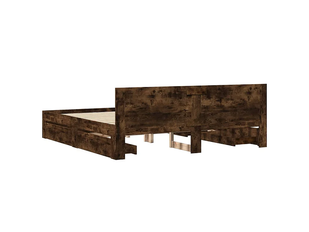 Bedframe met hoofdeinde bewerkt hout gerookt eiken 200x200 cm