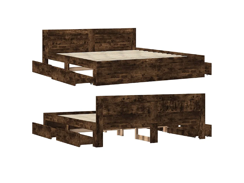 Bedframe met hoofdeinde bewerkt hout gerookt eiken 200x200 cm