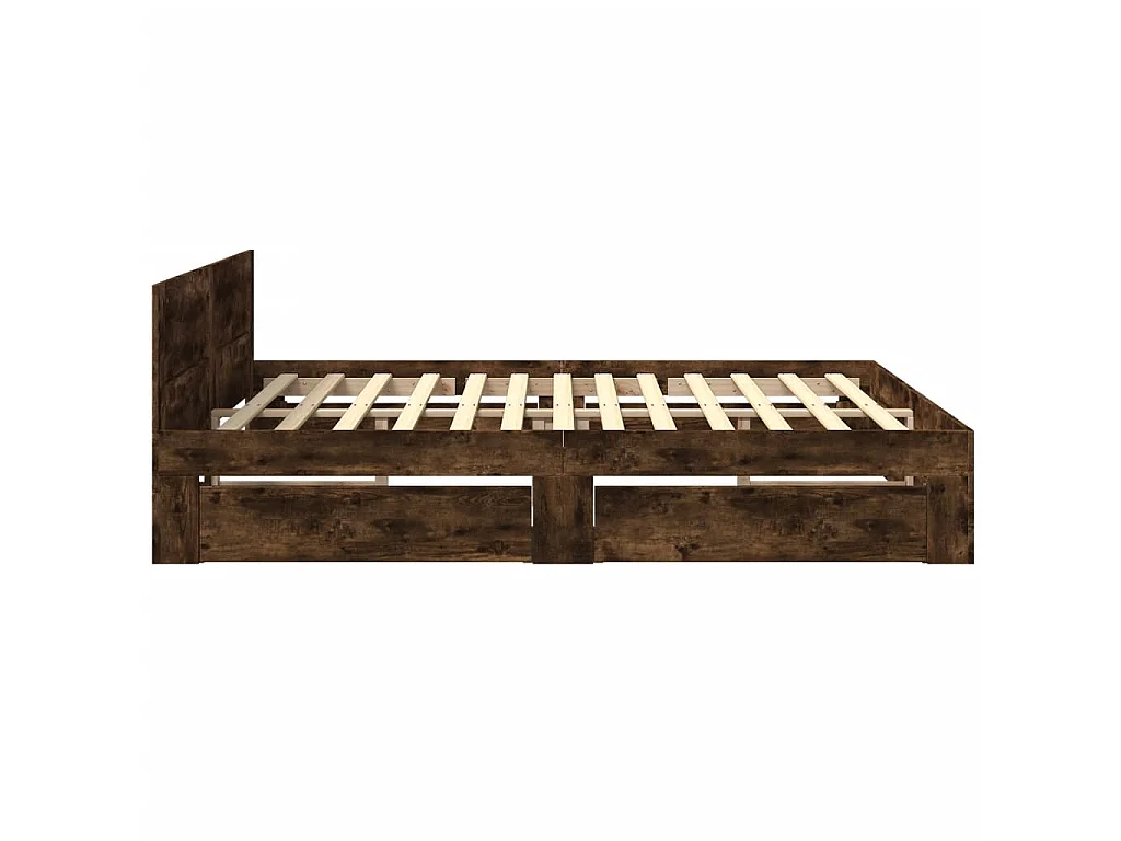Bedframe met hoofdeinde bewerkt hout gerookt eiken 200x200 cm