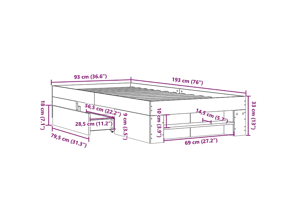 Cadre de lit sans matelas chêne sonoma 90x190 cm
