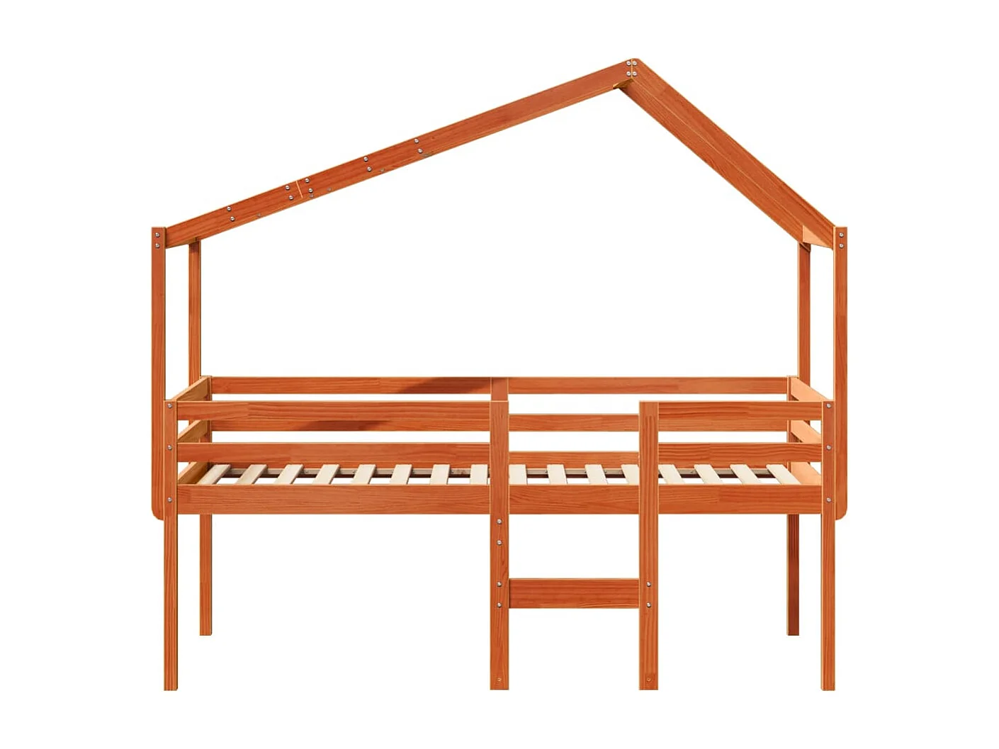 Hoogslaper met dak massief grenenhout wasbruin 90x190 cm