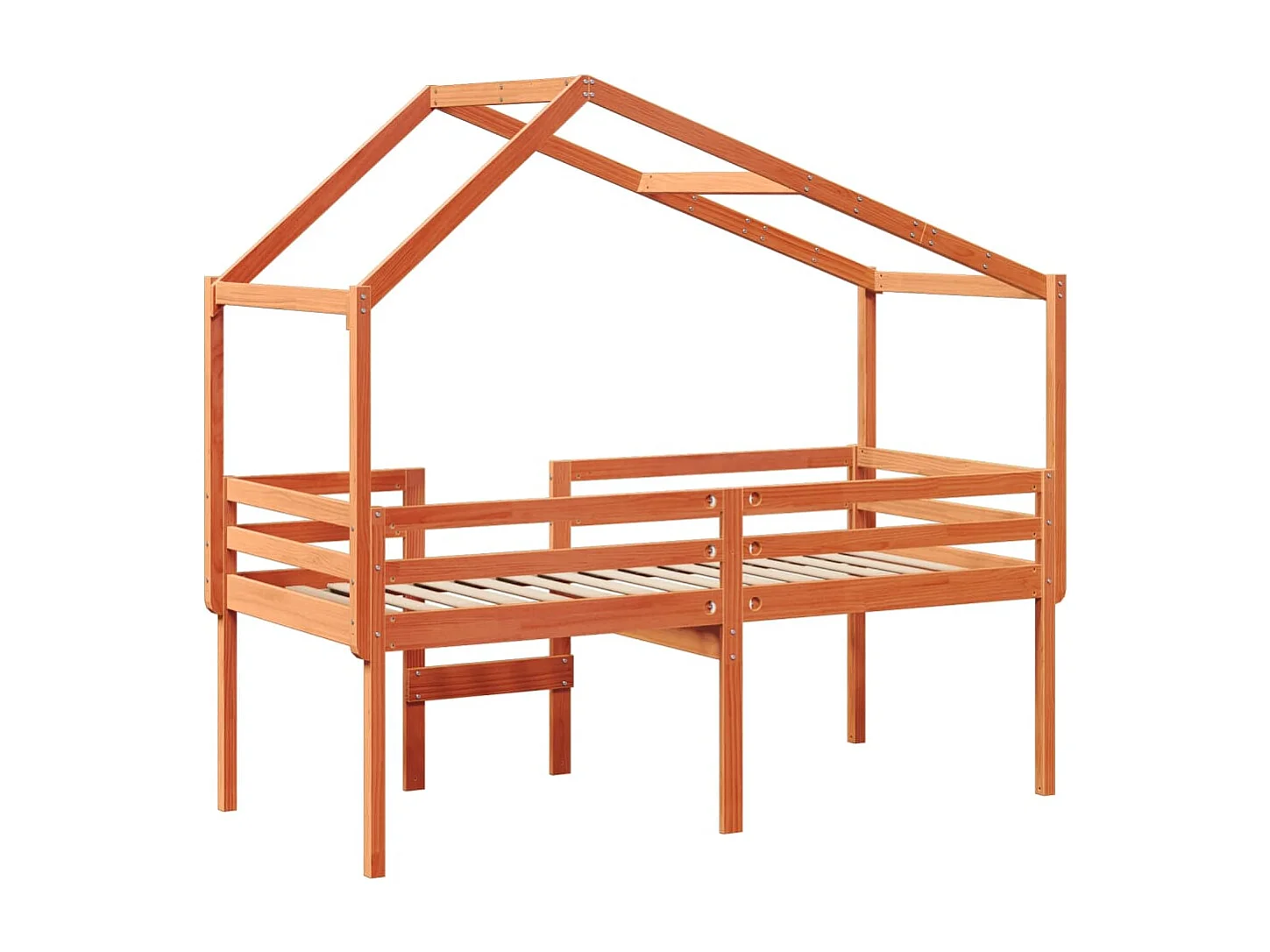 Hoogslaper met dak massief grenenhout wasbruin 90x190 cm