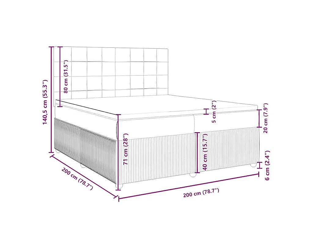 Cama box spring con colchón terciopelo azul 200x200 cm