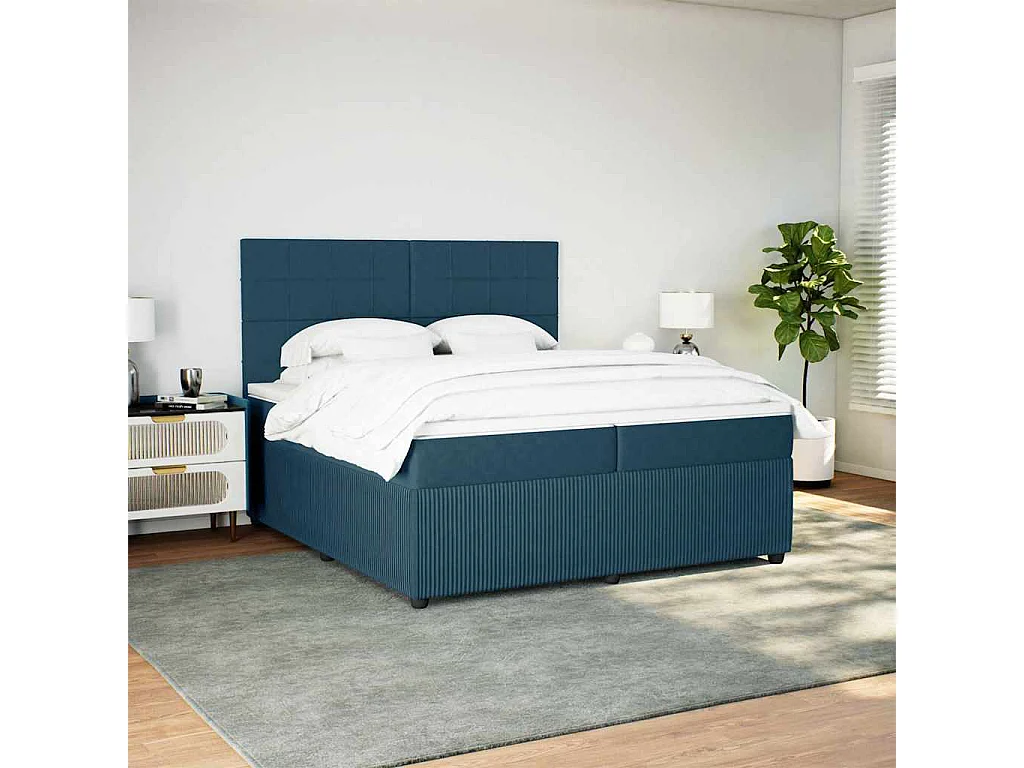 Cama box spring con colchón terciopelo azul 200x200 cm