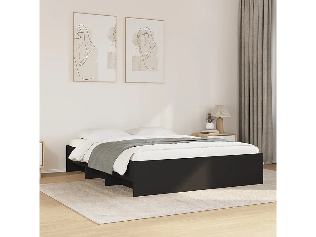 Cadre de lit sans matelas noir 150x200 cm bois d'ingénierie