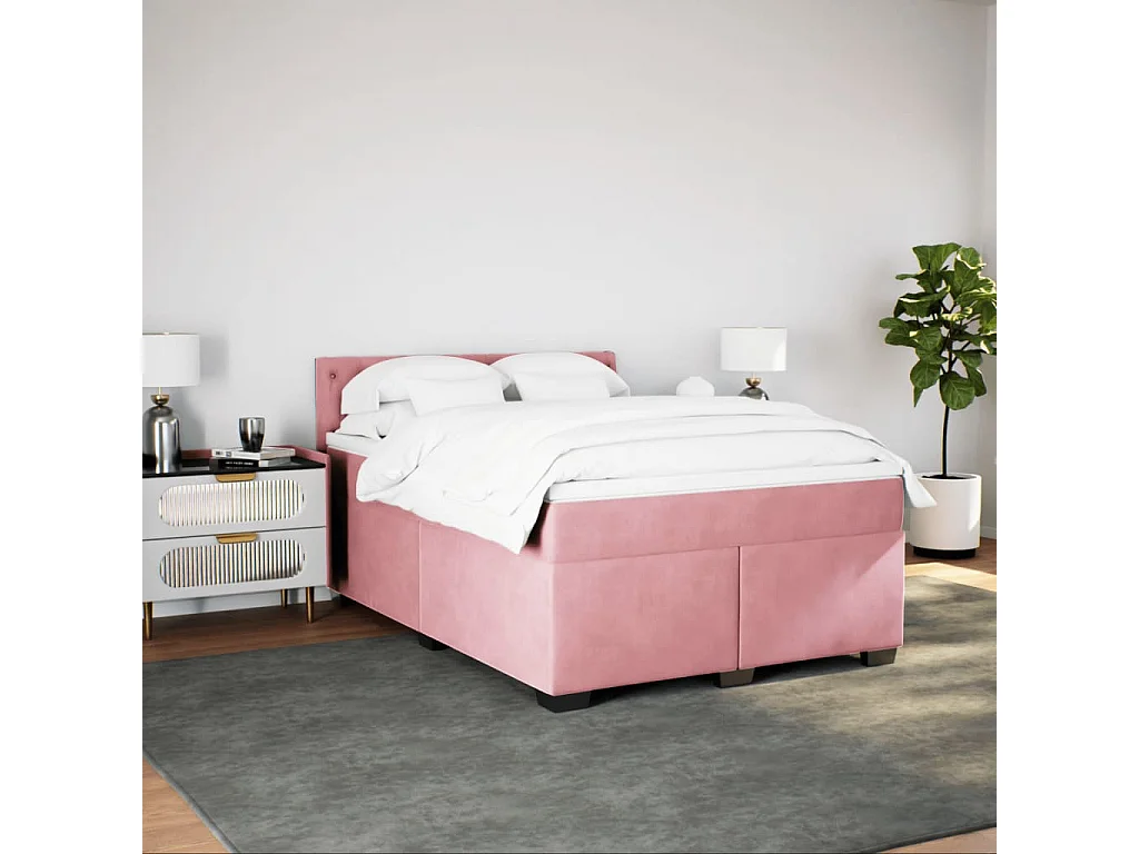 Boxspring met matras fluweel roze 140x200 cm