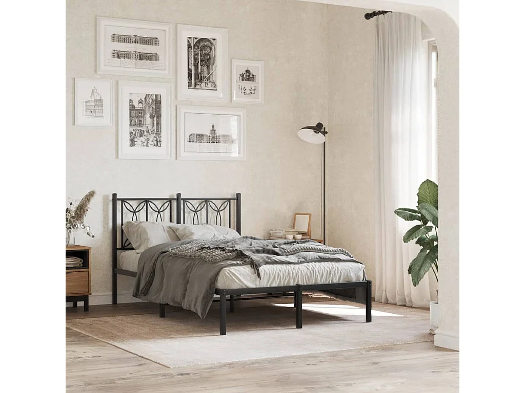 Cadre de lit métal sans matelas avec tête de lit noir 120x200cm
