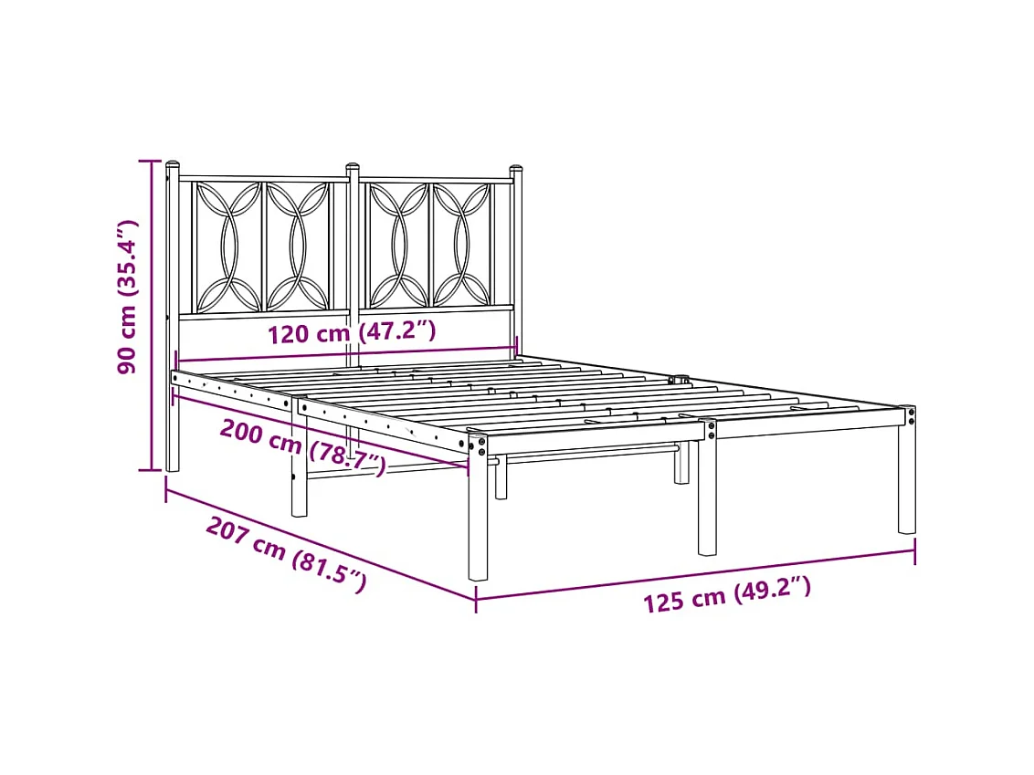 Cadre de lit métal sans matelas avec tête de lit noir 120x200cm