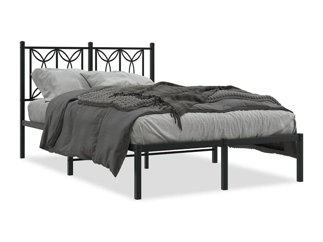 Cadre de lit métal sans matelas avec tête de lit noir 120x200cm