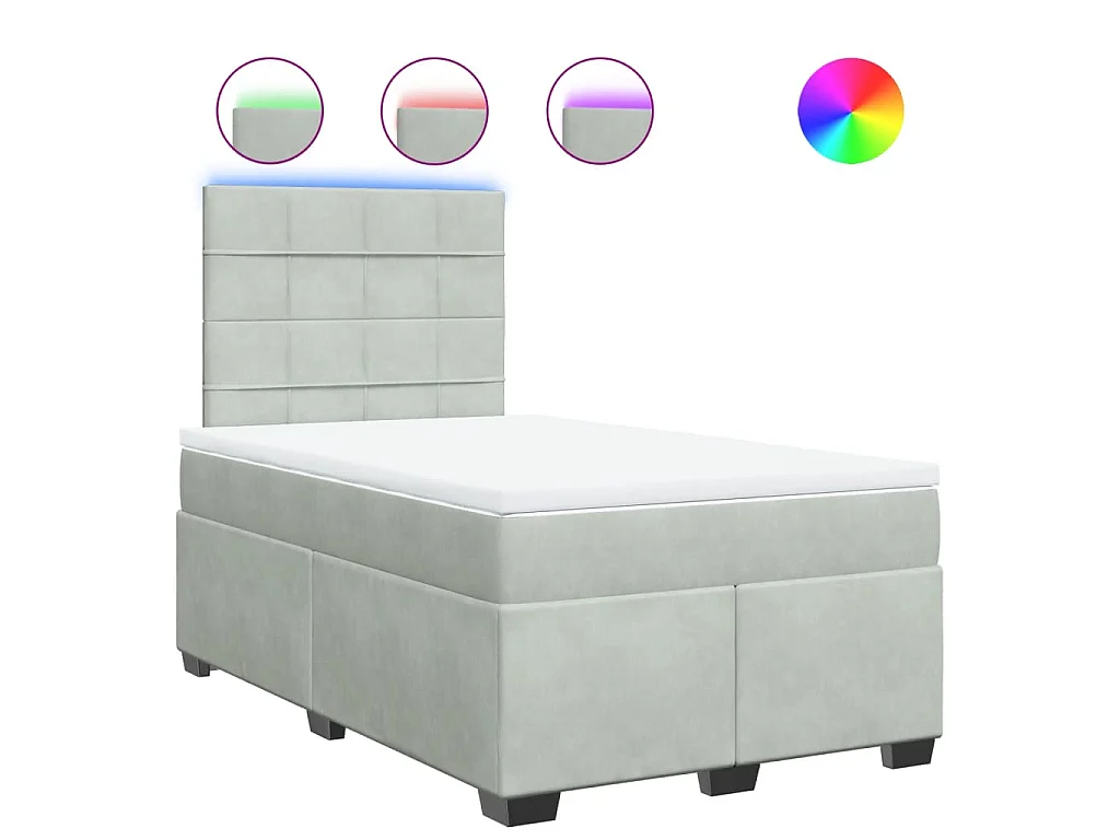 Cama boxspring c/ colchão 120x200 cm veludo cinzento-claro