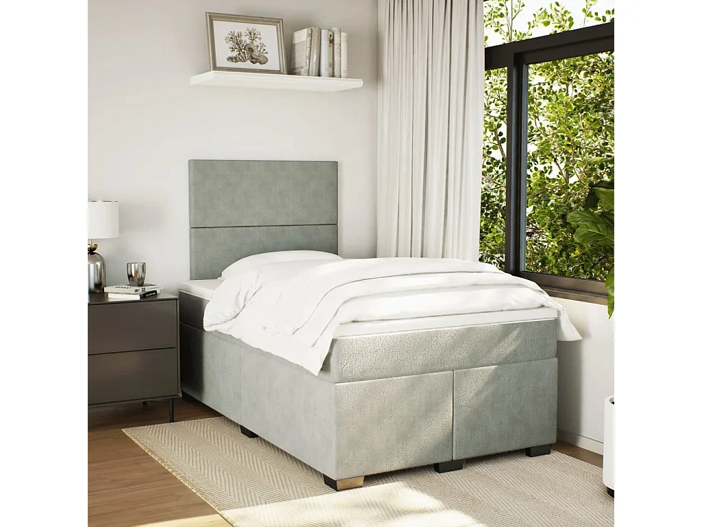 Cama boxspring c/ colchão 120x200 cm veludo cinzento-claro