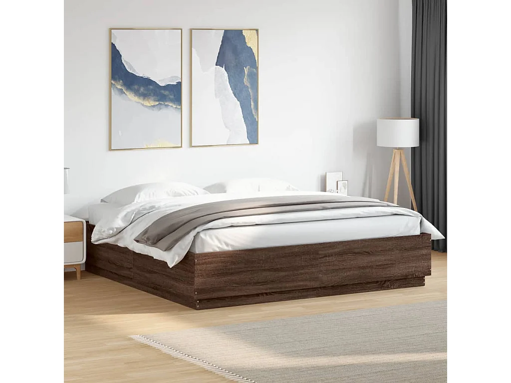 Cadre de lit avec LED sans matelas chêne marron 200x200 cm