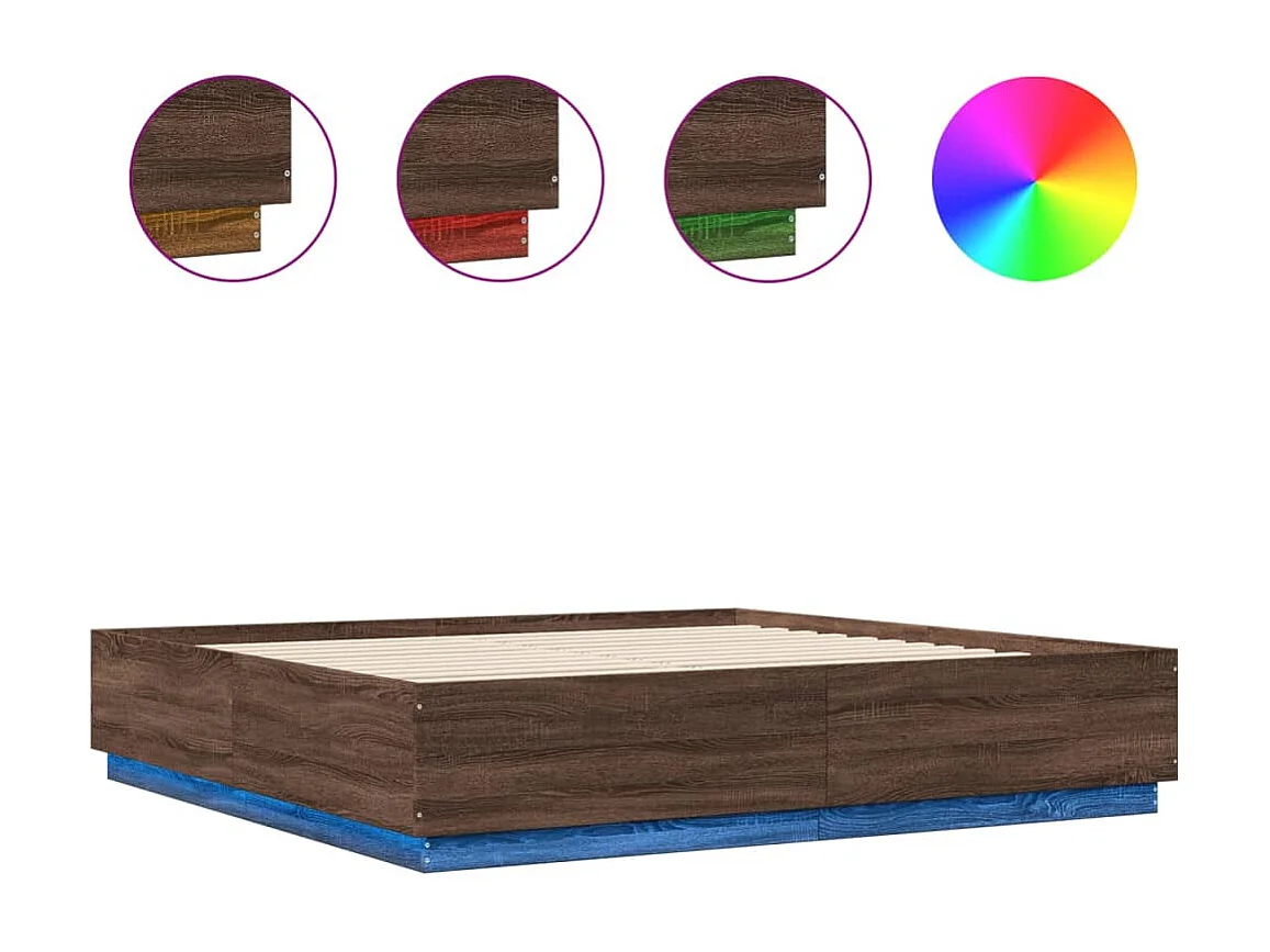 Cadre de lit avec LED sans matelas chêne marron 200x200 cm